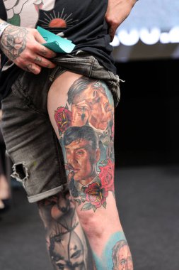 Krakow, Poland -  June 12, 2022: Unidentified  participant at 15th Tattoofest Convention in Cracow. One of the most prestigious tattoo festivals. 