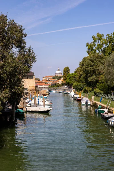 Venice, Italy - Sept 6, 2022: 59th A typical Venetian canal situated in the grounds of the Giardnini garden in Venice