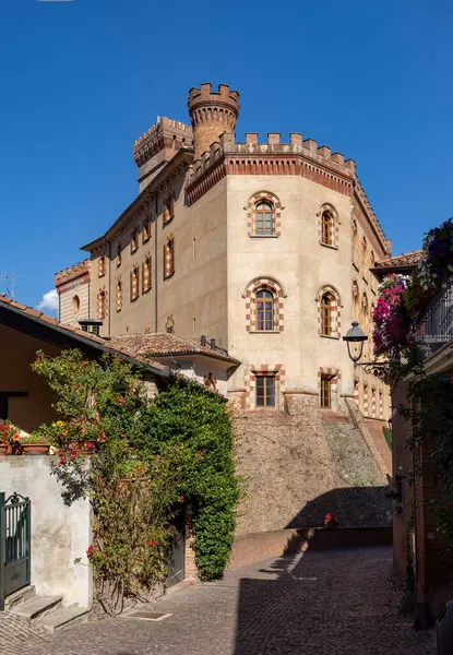 The town of Barolo, with the Falletti castle in Langhe region. Piedmont, Italy