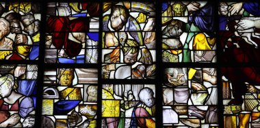 Gouda, Nehterland - 20 Nisan 2023: Sint Janskerk 'teki Lekeli Camlar 