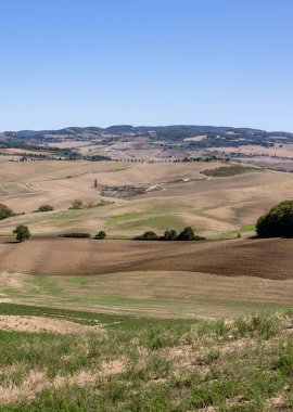  Tuscany 'deki Pienza yakınlarındaki kırsal alan. İtalya