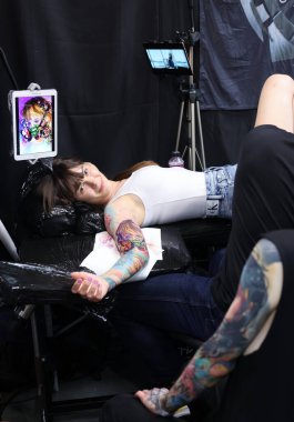 Krakow, Poland -  June 12, 2022: Unidentified  participant at 15th Tattoofest Convention in Cracow. One of the most prestigious tattoo festivals. 