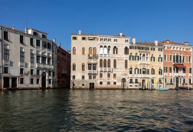Venice, Italy - September 6, 2022: Houses and palaces seen from a motorboat cruise along the Grand Canal in Venice clipart