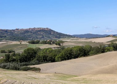  Tuscany 'deki San Quirico yakınlarındaki kırsal alan. İtalya