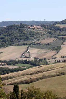  Tuscany 'deki Pienza yakınlarındaki kırsal alan. İtalya