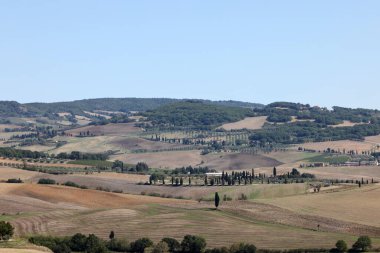  Tuscany 'deki Pienza yakınlarındaki kırsal alan. İtalya