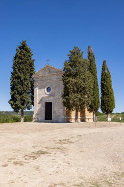 Capella Di Vitaleta, Val d Orcia Tuscany 'de San Quirico ve Pienza arasında bir yerde. İtalya