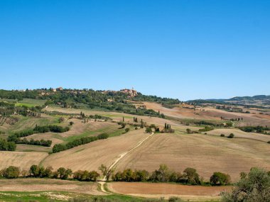  Tuscany 'deki Pienza yakınlarındaki kırsal alan. İtalya
