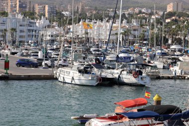 Benalmadena, Spain - September 15, 2023: Boats and yachts moored at Puerto Marina in Benalmadena, Costa del Sol Malaga, Spain. This marina has berths for 1100 boat clipart