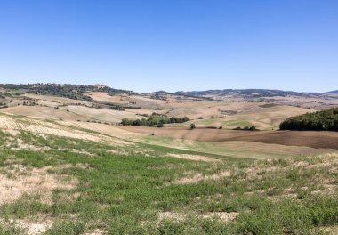 Tuscany 'deki Pienza yakınlarındaki kırsal alan. İtalya