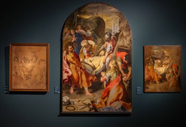Urbino, İtalya - 12 Eylül 2024: Federico Barocci tarafından İsa 'nın defni, Urbino, İtalya' daki Ducal Palace 'da yağlı boya üzerine yağlı boya 
