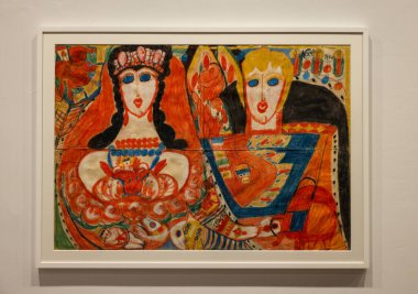 Venedik, İtalya - 7 Mayıs 2024: 60 Venedik Sanat Bienali. Aloise 'den Noel. Kağıt üzerinde karışık ortam.