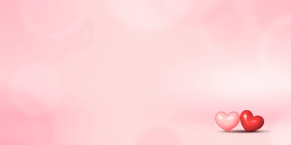 バレンタインデーピンクカード背景右下に2つの小さなハート — ストック写真
