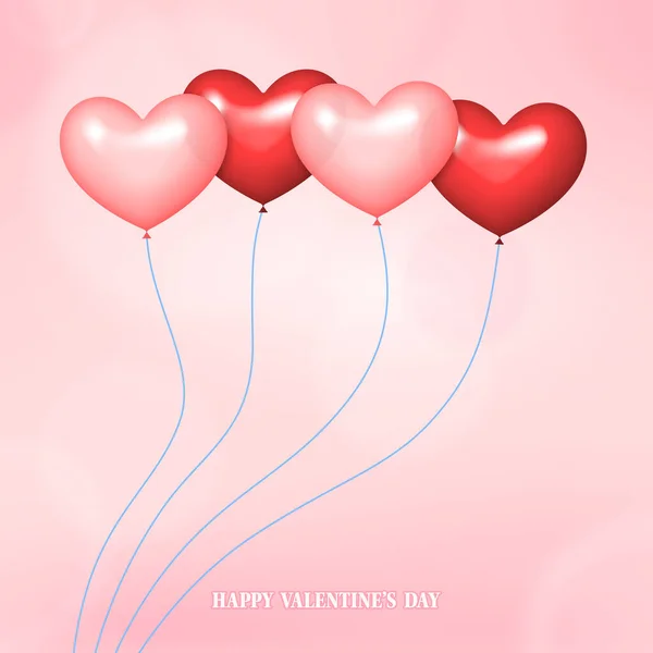 粉红与红心形状气球在粉红文摘背景下的应用 情人节贺卡 图库图片