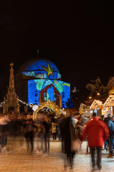 Pecs Hungary 2022 Декабря Рождественский Рынок Елкой Площади Сеченый Пече — стоковое фото