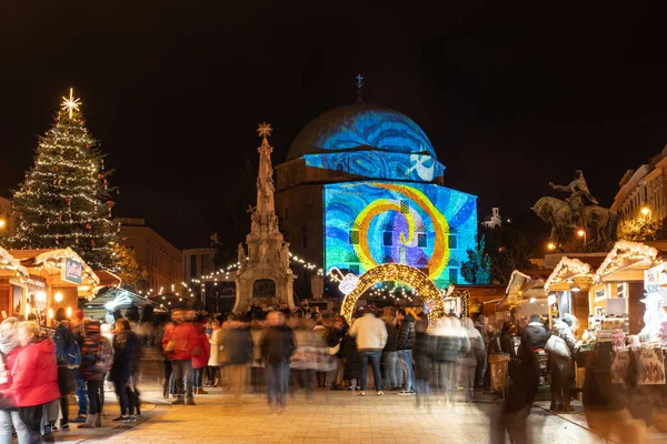Pecs Hungary December 2022 Advent Market Christmas Tree Szechenyi Square — Stock Photo, Image