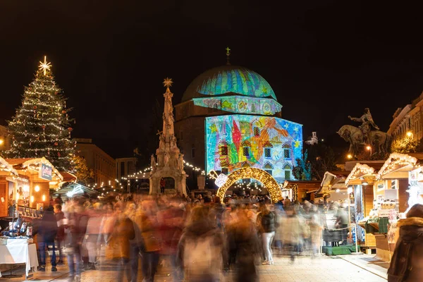 Pecs Hungary December 2022 Advent Market Christmas Tree Szechenyi Square — Stock Photo, Image