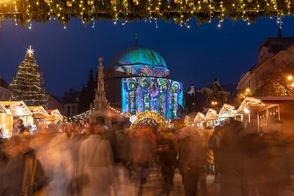 Pecs Hungria Dezembro 2022 Mercado Advento Com Árvore Natal Praça — Fotografia de Stock