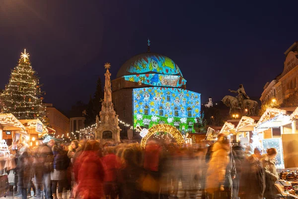 Pecs Hungary 12月4 2022 ペックスのSzechenyi広場でクリスマスツリーとアドベント市場 2022年12月4日ハンガリー ペックス — ストック写真
