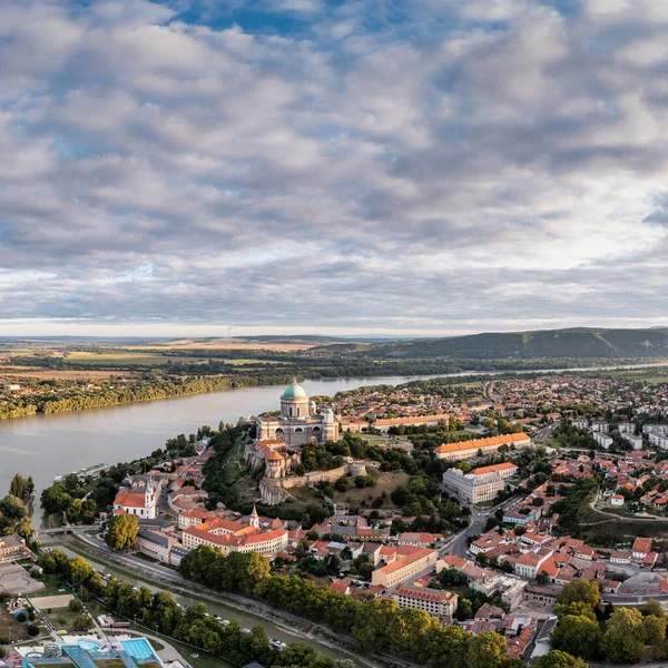 stock image Panoramic view from Esztegom with river Danube and basilica