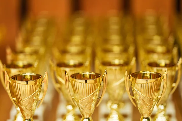 Lot Gold Cups Rewarding Winners — Stock Photo, Image