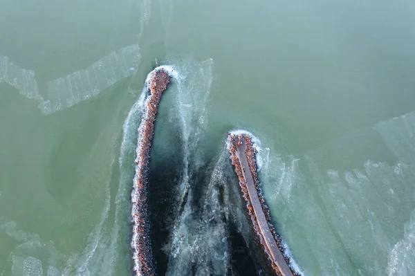 stock image Winter landscape from above at Balatonmariafurdo