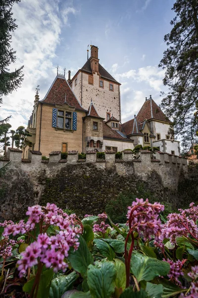Castillo Oberhofen Suiza Con Flores —  Fotos de Stock