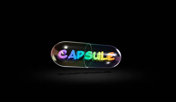 Capsule Logo Zwarte Achtergrond Voor Blog Korte Show Rendering — Stockfoto
