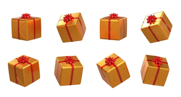 Золотой Красный Подарки Набор Простом Фоне Рендеринга — стоковое фото