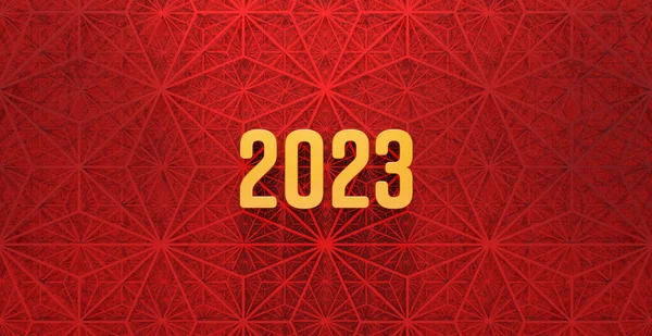 2023 Biglietto Auguri Con Sfondo Geometrico Rosso Oro Rendering — Foto Stock