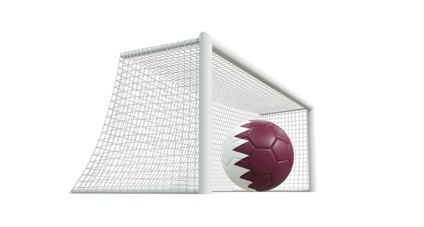 Voetbaldoel Met Bal Qatar Kleuren Binnen Rendering — Stockfoto