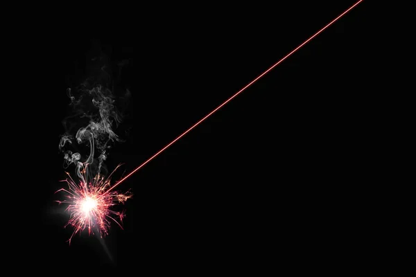 Rode Laser Branden Iets Zwarte Achtergrond Illustratie Rechtenvrije Stockfoto's
