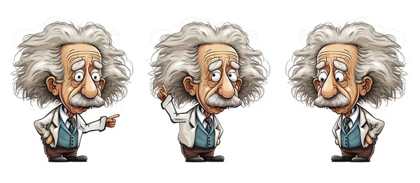 Albert Einstein cartoon character with one finger in the air and looking up - Illustration