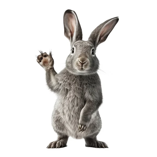 Gri Tavşan Arka Ayakları Üzerinde Duruyor Merhaba Diyor Stok Resim
