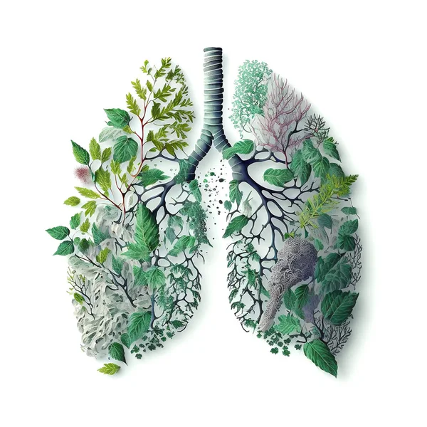Human Lung Composed Plants Leaves Health White Background Rechtenvrije Stockfoto's