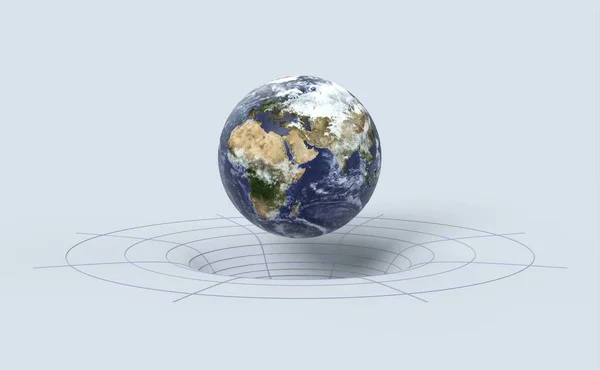 惑星地球は時空を歪める 3Dレンダリング — ストック写真