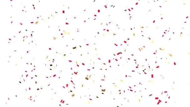 Красный Золотой Конфетти Дождь Запущен Пушки Разделенный Альфа Канал Кадров — стоковое видео