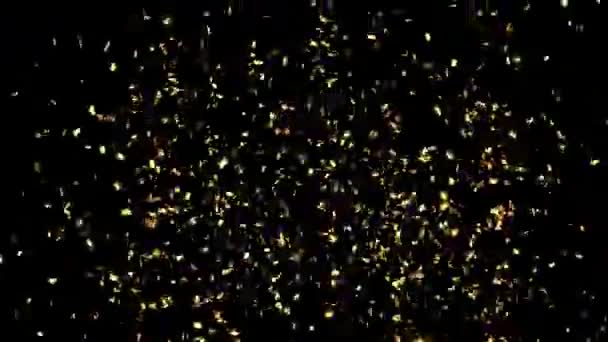 Золотий Конфетті Дощ Запущений Гармати Повільно Падає Відокремлений Альфа Канал — стокове відео