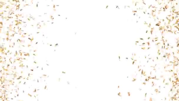 Два Струмені Золотого Конфетті Краях Зображення Запуск Гармати Повільно Падає — стокове відео