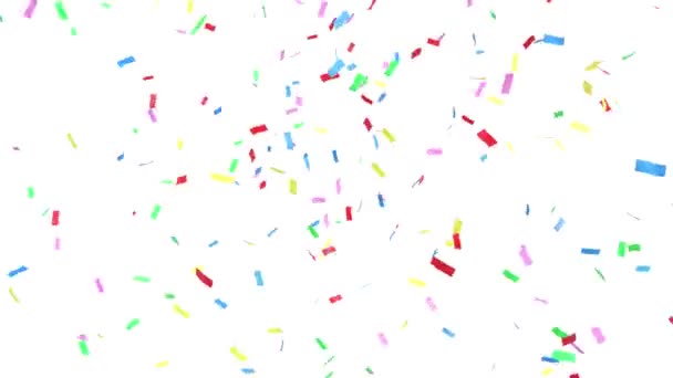 Chuva Confete Multicolorido Lançado Partir Canhão Caindo Lentamente Canal Alfa — Vídeo de Stock