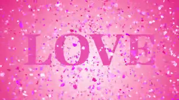 Love Text Confetti Explosion Pink Background Rendering — Stock Video