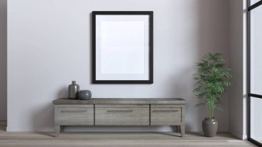 Duvara siyah kenarlıklı boş çerçeve - model - 3B oluşturma