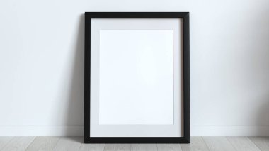 Siyah kenarlı boş çerçeve ahşap bir parke üzerine yerleştirilmiş - maket - 3D oluşturma