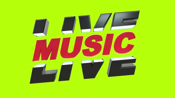 Animatie Van Live Music Tekst Groene Achtergrond Apart Alfa Kanaal — Stockvideo