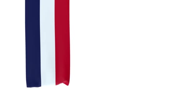 Французький Прапор Розгортається Падає Окремий Альфа Канал Рендеринг — стокове відео
