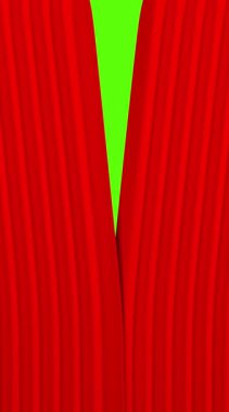 Kırmızı tiyatro perdesi açılışı - dikey biçim - 3D görüntüleme - yeşil ekran