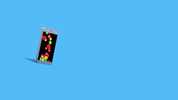 Анимация Наполнения Смартфона Различными Смайликами Рендеринг — стоковое видео