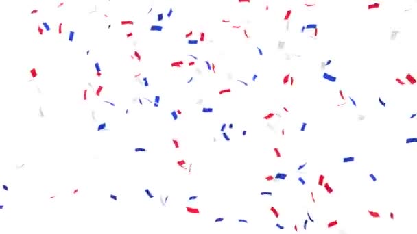 アルファチャンネルを分離した赤いホワイトブルーのコンセッティジェットでのお祝い 3Dレンダリング — ストック動画