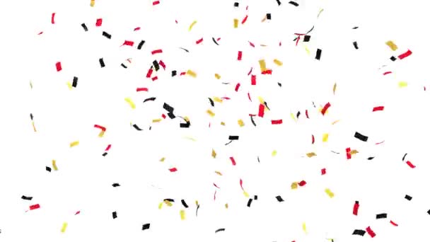 Святкування Червоними Жовтими Чорними Конфітті Джетами Відокремленим Альфа Каналом Рендерингом — стокове відео