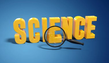 Önünde büyüteç olan kelime bilimi yakınlaştırma efekti yapıyor - 3 boyutlu görüntüleme